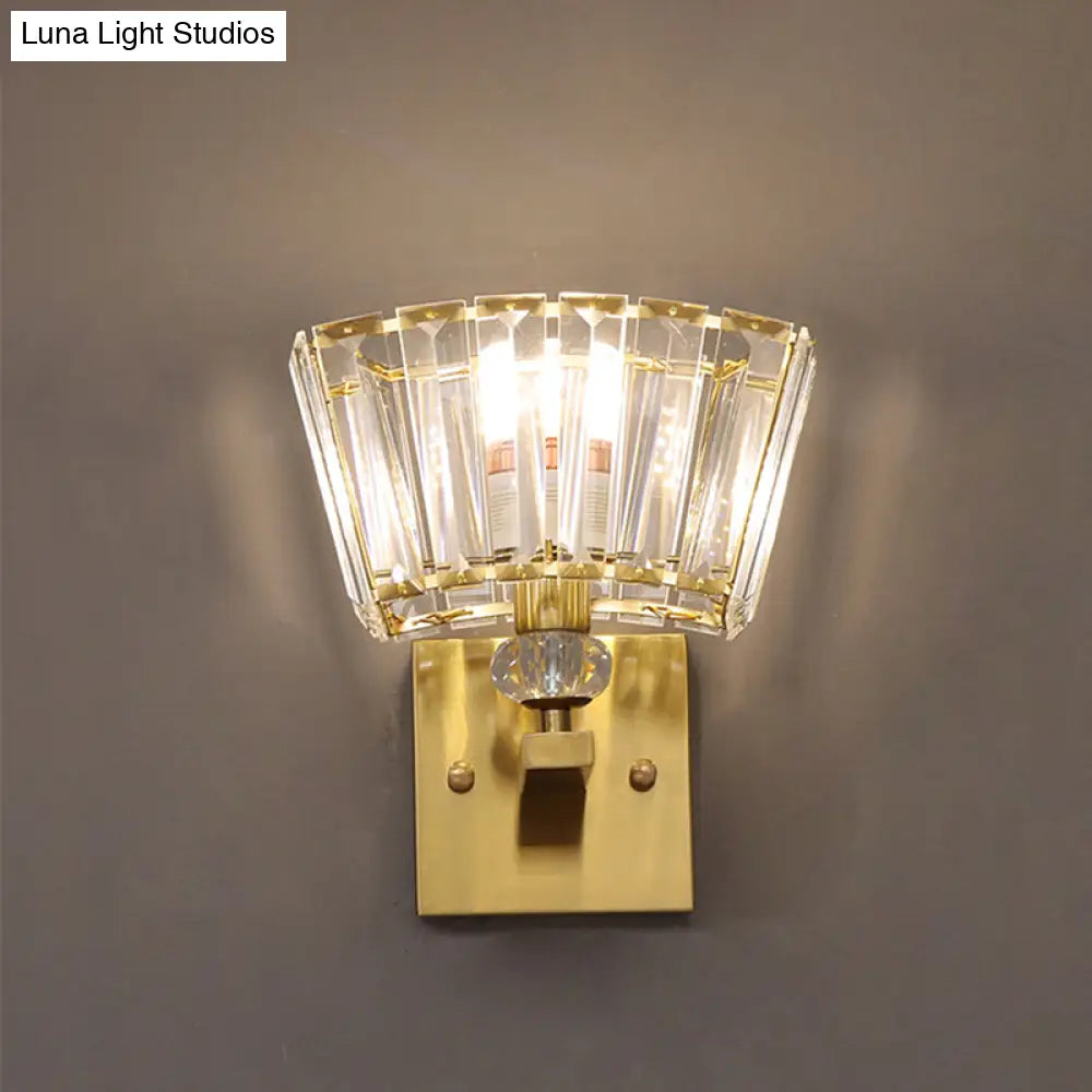 DecorBites™ Modern Gold Wall Sconce with Trapezoid Crystal Blocks