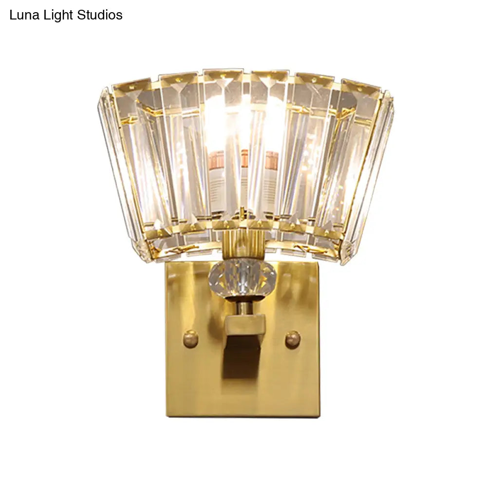 DecorBites™ Modern Gold Wall Sconce with Trapezoid Crystal Blocks