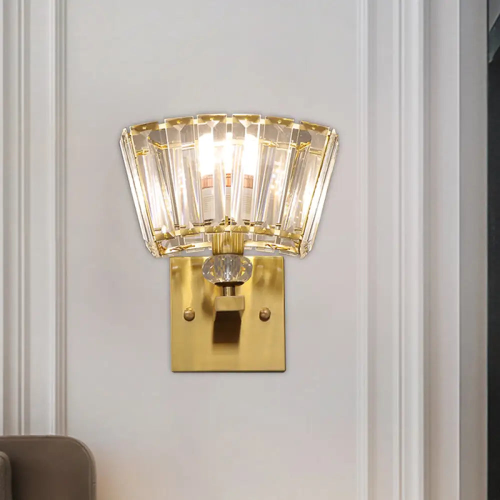 DecorBites™ Modern Gold Wall Sconce with Trapezoid Crystal Blocks
