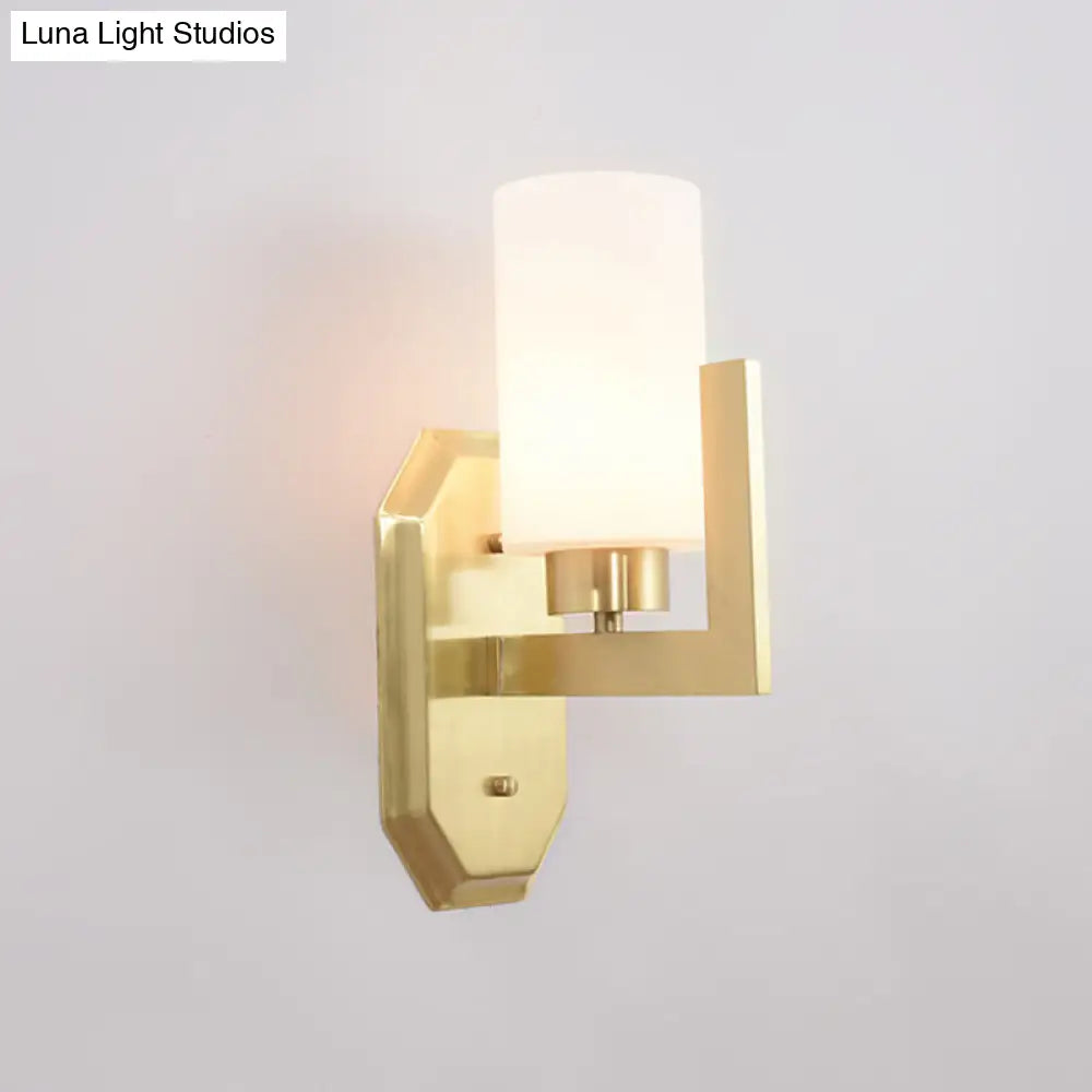 DecorBites™ Modern Gold Wall Sconce with Tubular Milk Glass Shade for Living Room