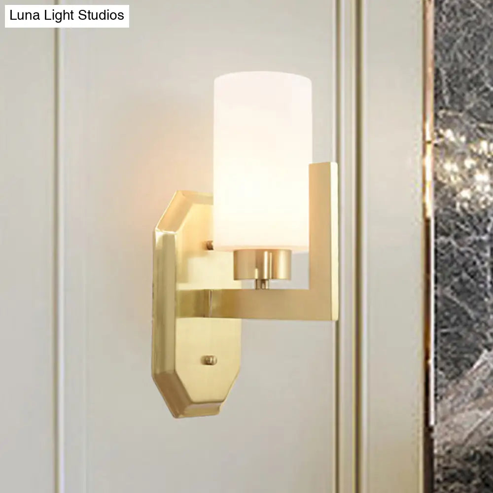 DecorBites™ Modern Gold Wall Sconce with Tubular Milk Glass Shade for Living Room