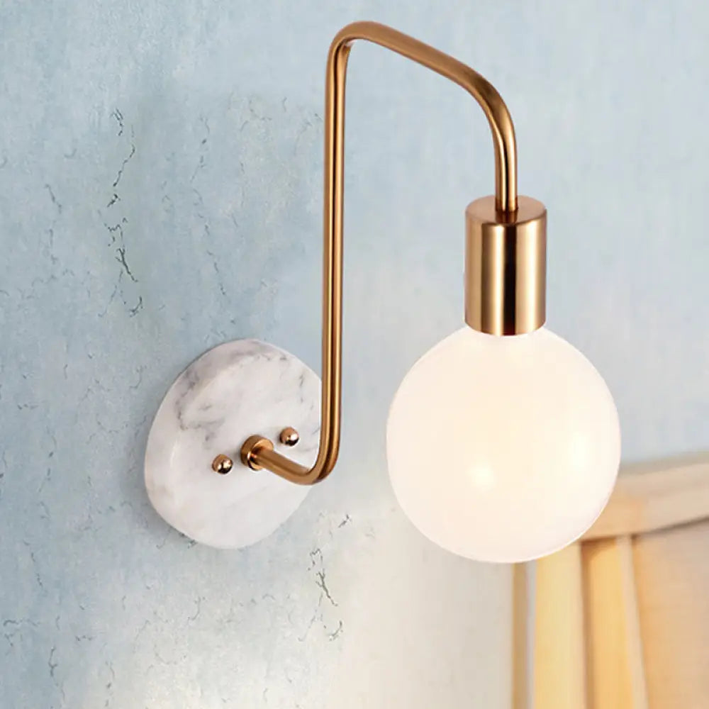 DecorBites™ Modern Gold Wall Sconce with White Glass Shade – Bedroom Light Fixture
