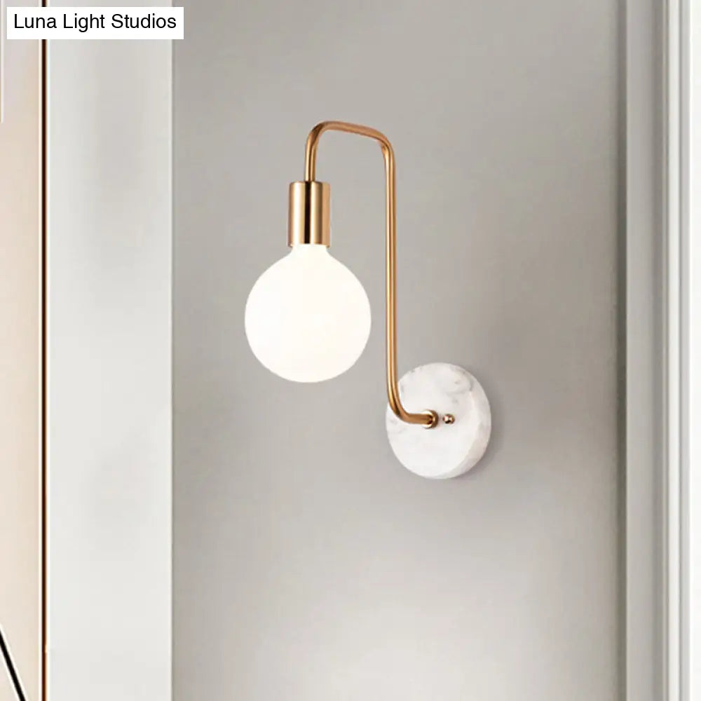 DecorBites™ Modern Gold Wall Sconce with White Glass Shade – Bedroom Light Fixture