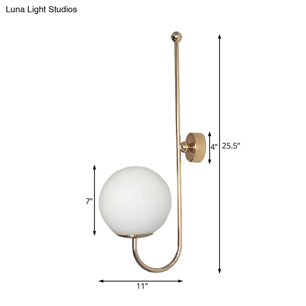 DecorBites™ Modern Golden Gooseneck Wall Sconce with Frosted Glass Ball Shade for Bedroom