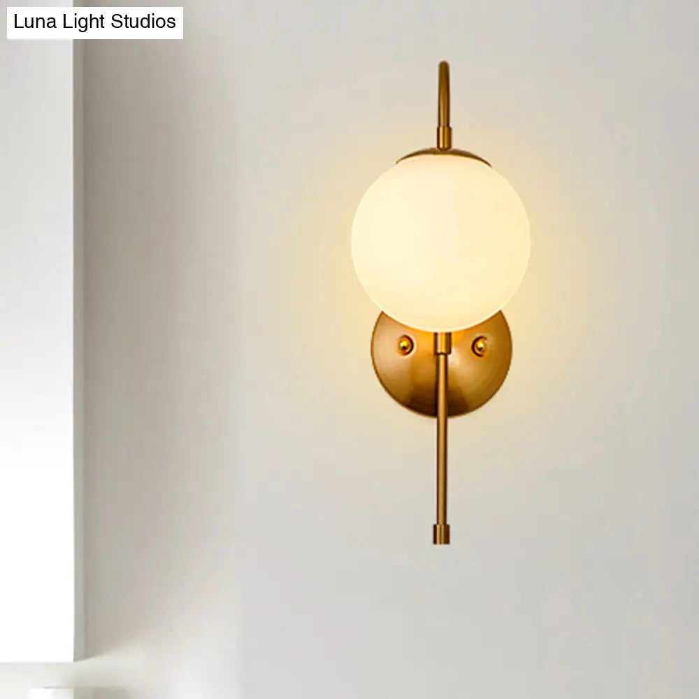 DecorBites™ Modern Golden Gooseneck Wall Sconce with Frosted Glass Ball Shade for Bedroom