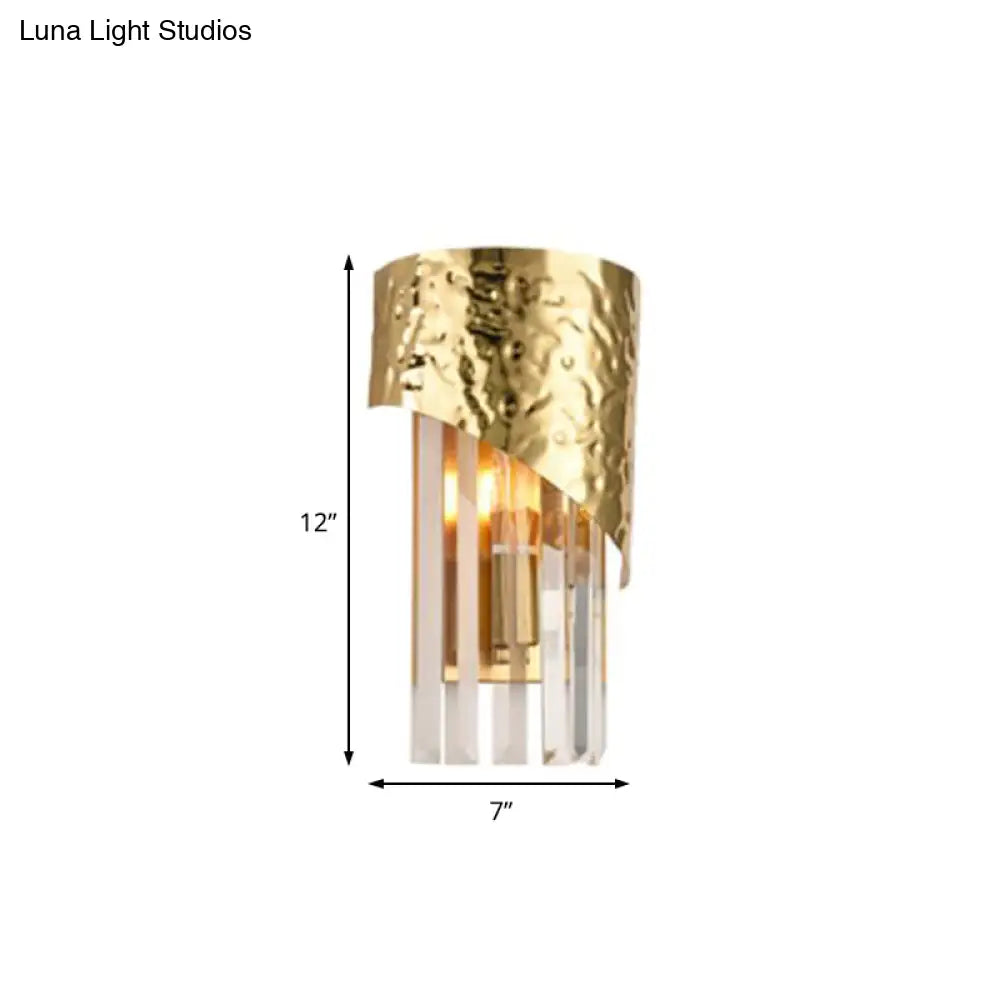 DecorBites™ Modern Golden Metallic Wall Sconce with Crystal Block - Stylish Cylinder Light for Living Room