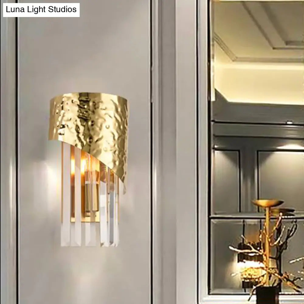 DecorBites™ Modern Golden Metallic Wall Sconce with Crystal Block - Stylish Cylinder Light for Living Room