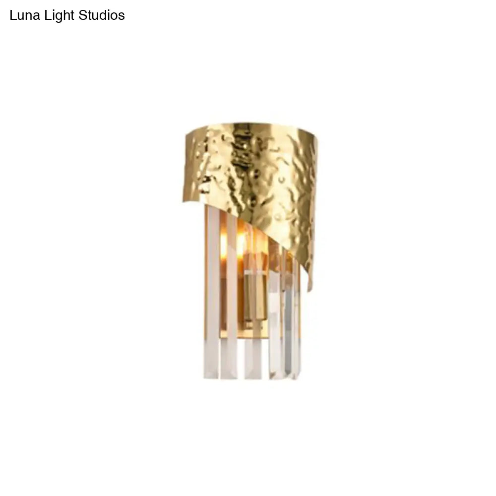 DecorBites™ Modern Golden Metallic Wall Sconce with Crystal Block - Stylish Cylinder Light for Living Room