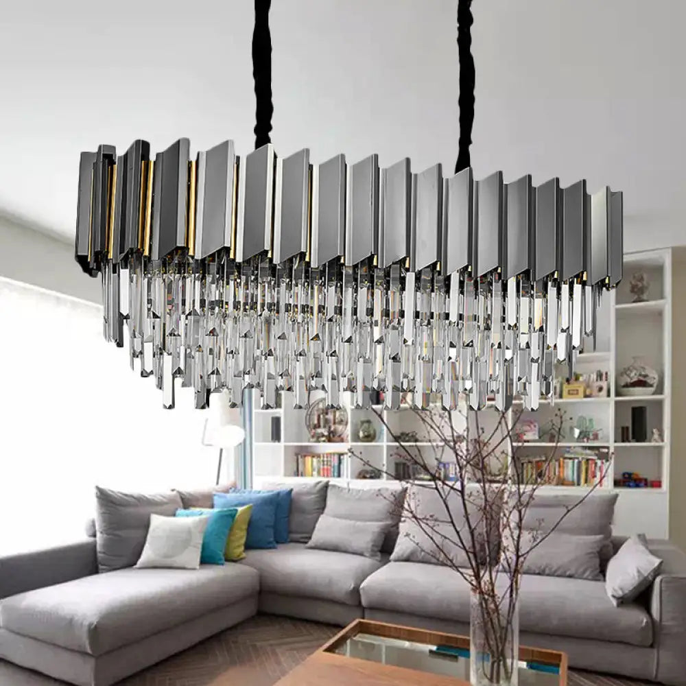 DecorBites™ Modern Grey Crystal Pendant Chandelier with 10 Lights - 39" Wide - Perfect for Island Ceiling