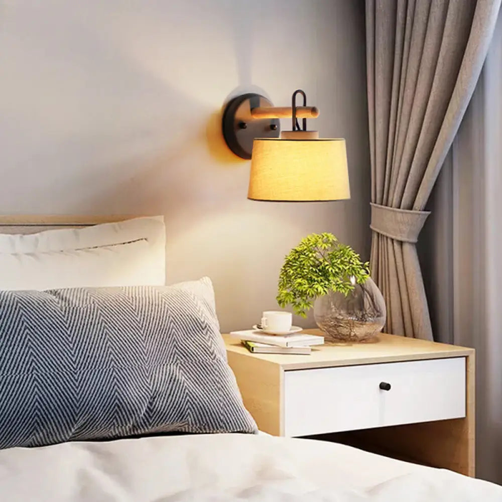 DecorBites™ Modern Grey Drum Shade Wall Lamp with Fabric Shade - Bedroom Lighting Fixture