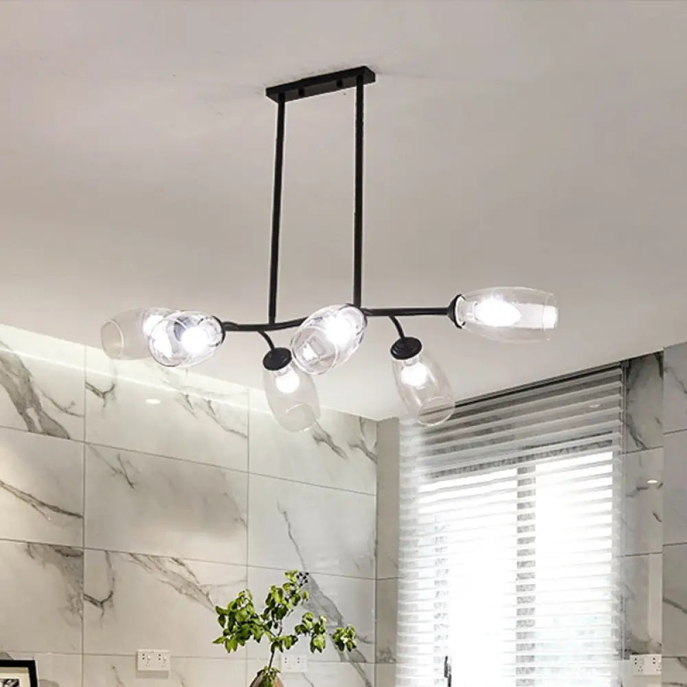 DecorBites™ Modern Island Pendant Light with Clear/Amber Glass Shade and Black Branch Design - 6-Bulb Ceiling Hanging Fixture