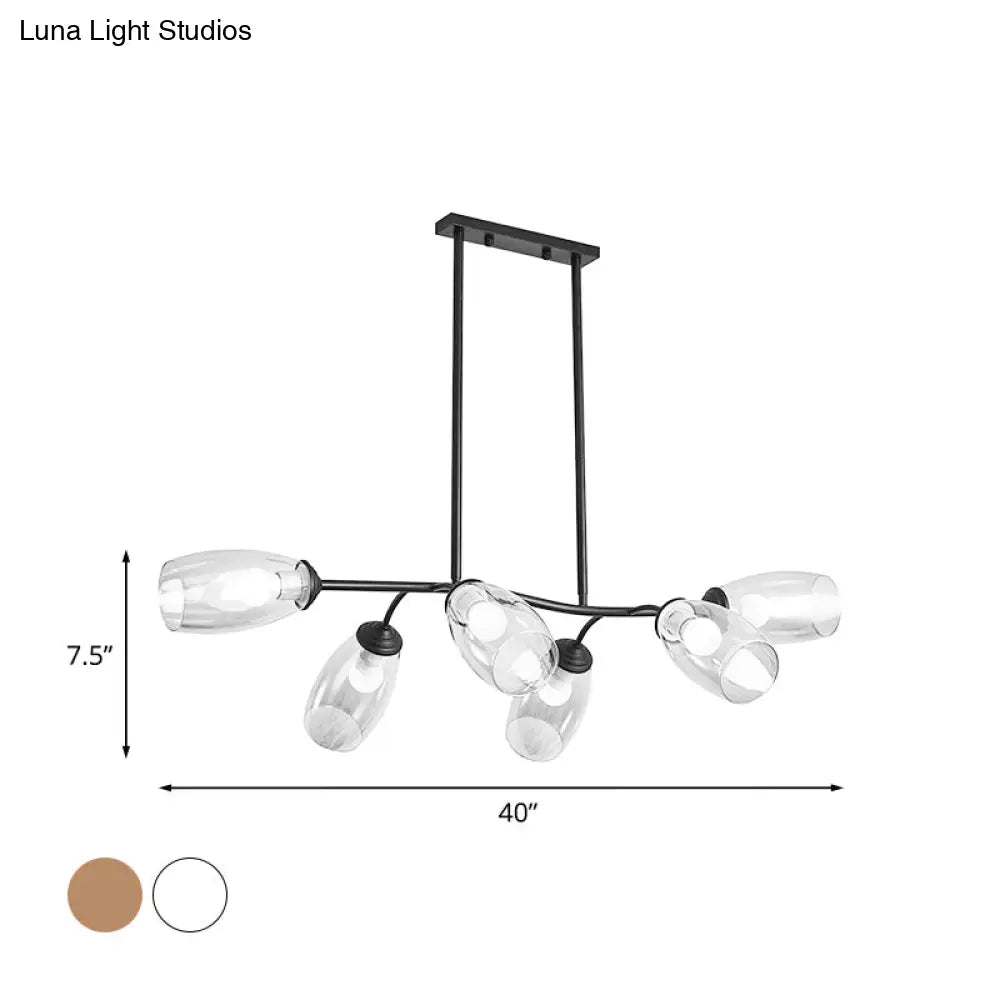 DecorBites™ Modern Island Pendant Light with Clear/Amber Glass Shade and Black Branch Design - 6-Bulb Ceiling Hanging Fixture