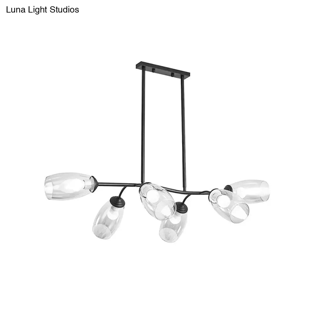 DecorBites™ Modern Island Pendant Light with Clear/Amber Glass Shade and Black Branch Design - 6-Bulb Ceiling Hanging Fixture