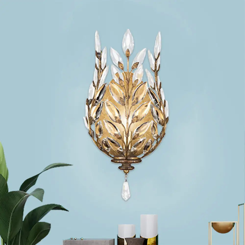 DecorBites™ Modern Laurel Wall Light with Crystal Drop - Silver/Brass