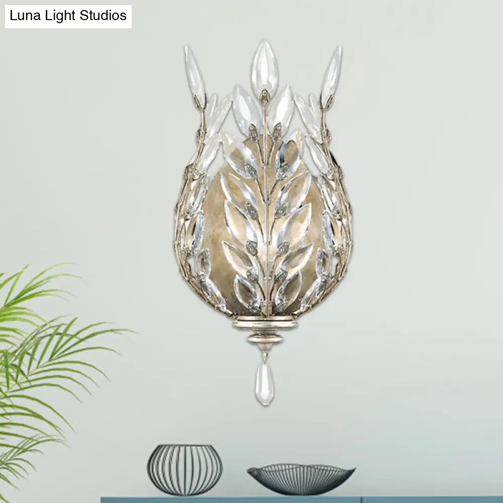 DecorBites™ Modern Laurel Wall Light with Crystal Drop - Silver/Brass
