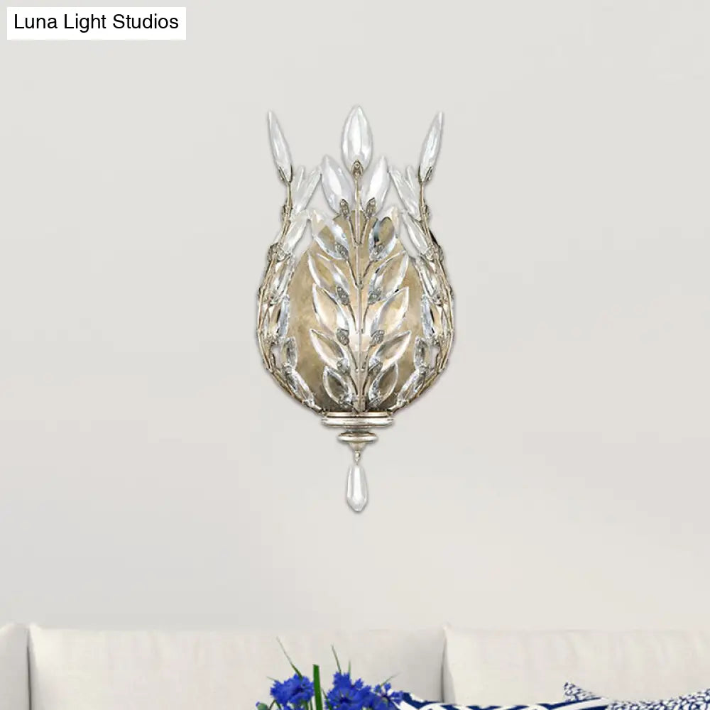 DecorBites™ Modern Laurel Wall Light with Crystal Drop - Silver/Brass