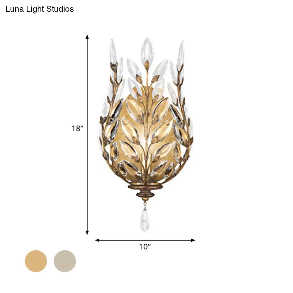 DecorBites™ Modern Laurel Wall Light with Crystal Drop - Silver/Brass