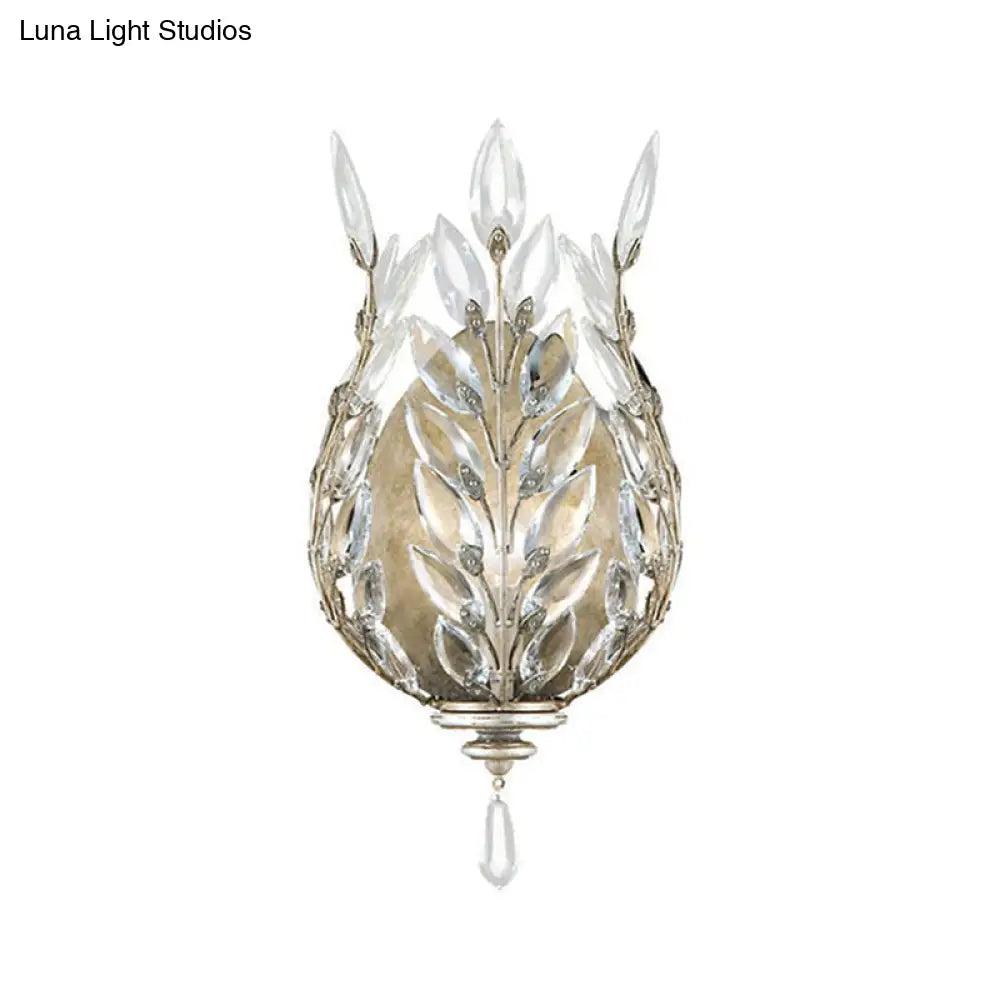 DecorBites™ Modern Laurel Wall Light with Crystal Drop - Silver/Brass
