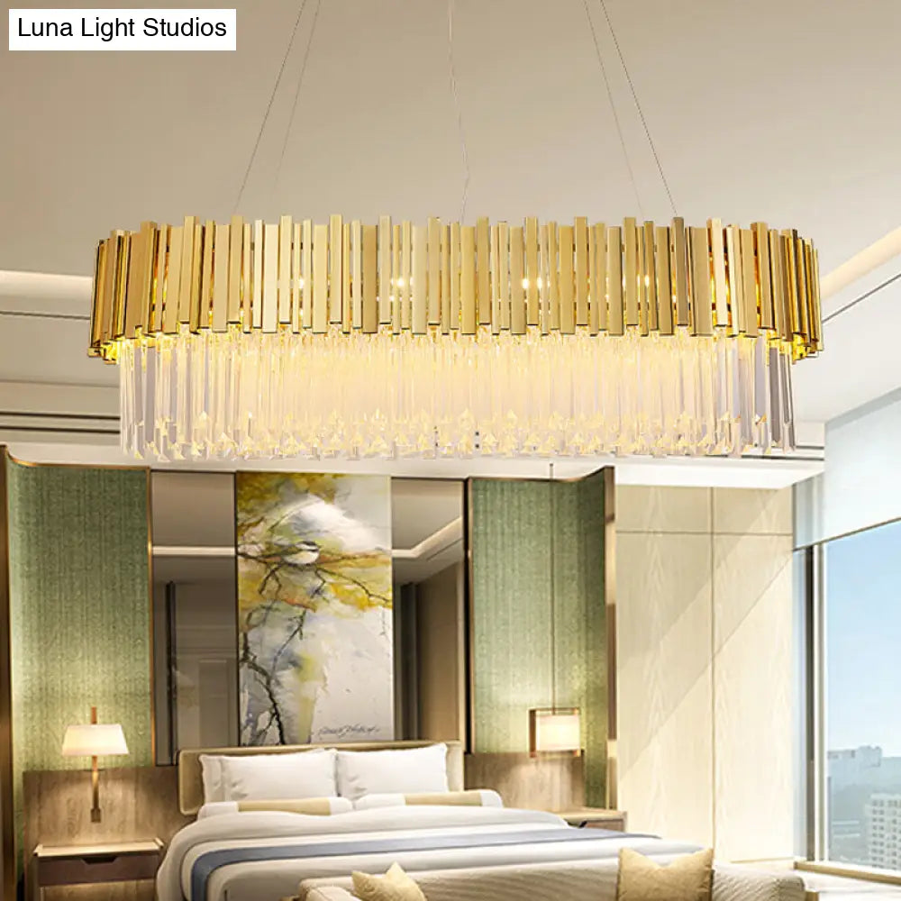 DecorBites™ Modern Layered Metal Chandelier Lamp - 6-Light Golden Hanging Light with Crystal Icicles - 26"/35.5"/39" W