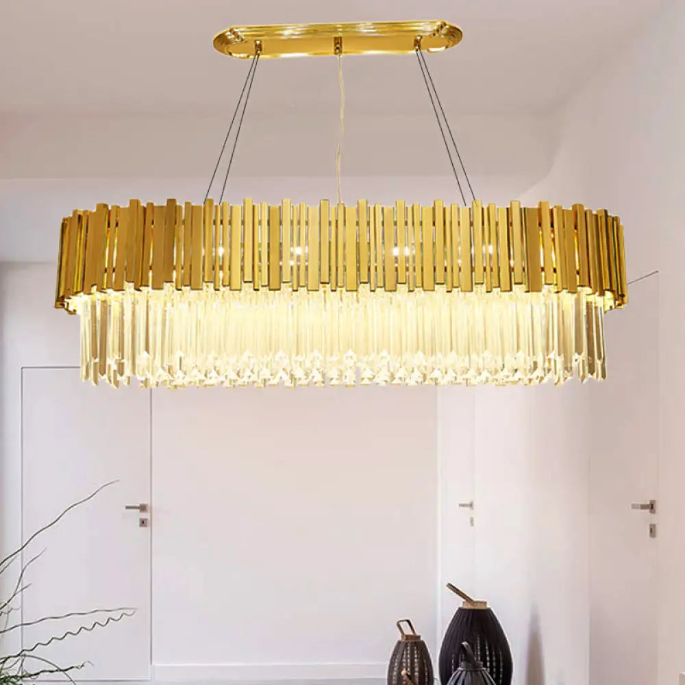 DecorBites™ Modern Layered Metal Chandelier Lamp - 6-Light Golden Hanging Light with Crystal Icicles - 26"/35.5"/39" W
