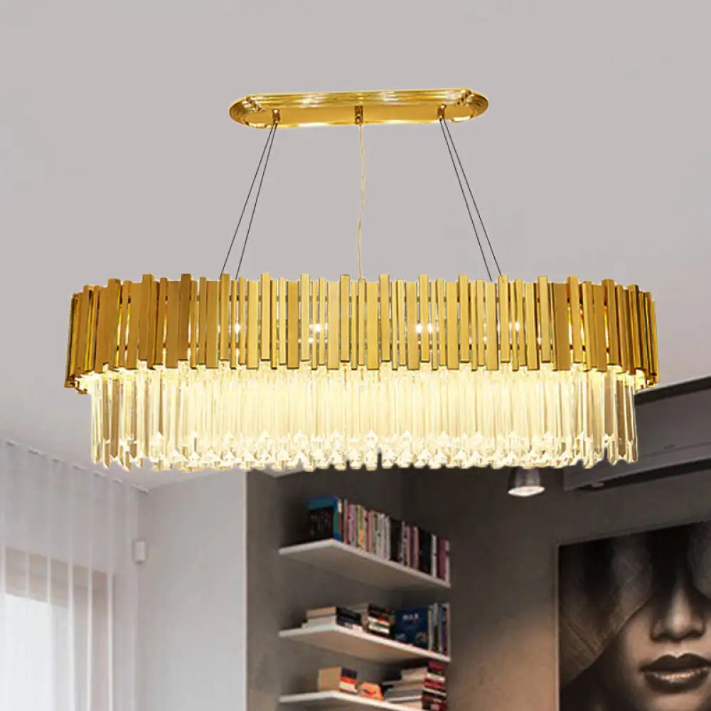 DecorBites™ Modern Layered Metal Chandelier Lamp - 6-Light Golden Hanging Light with Crystal Icicles - 26"/35.5"/39" W