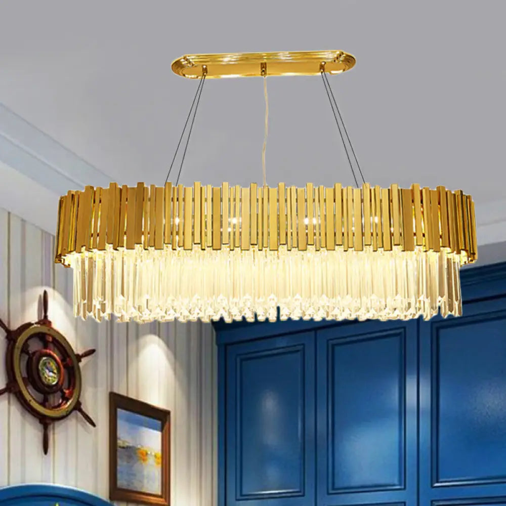DecorBites™ Modern Layered Metal Chandelier Lamp - 6-Light Golden Hanging Light with Crystal Icicles - 26"/35.5"/39" W