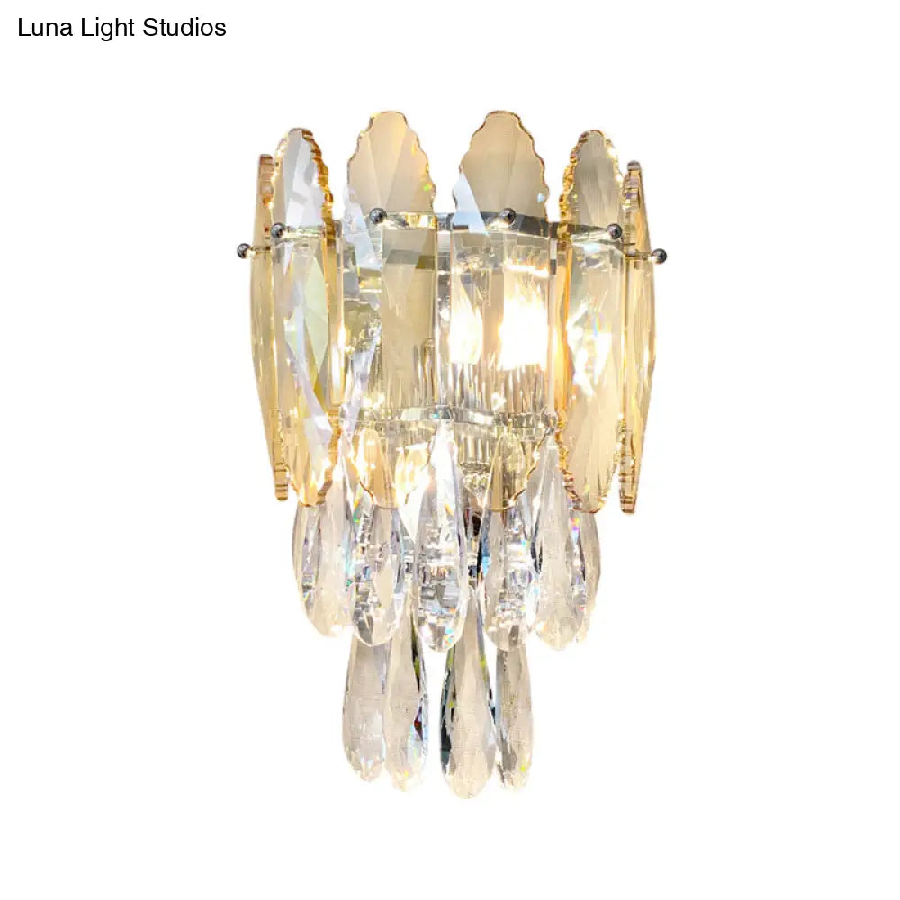 DecorBites™ Modern Layered Wall Lighting – Clear and Champagne/Smoke Gray Crystal Wall Sconce Fixture, 2 Lights