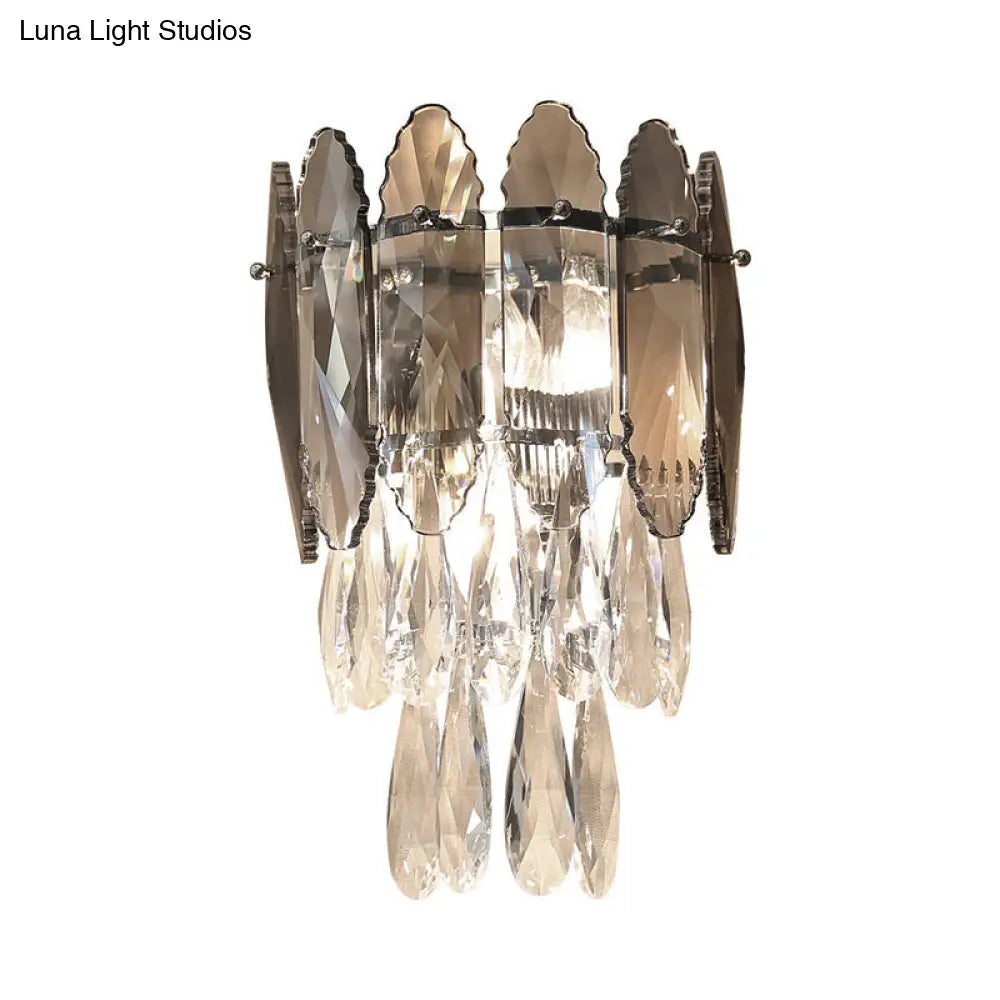 DecorBites™ Modern Layered Wall Lighting – Clear and Champagne/Smoke Gray Crystal Wall Sconce Fixture, 2 Lights