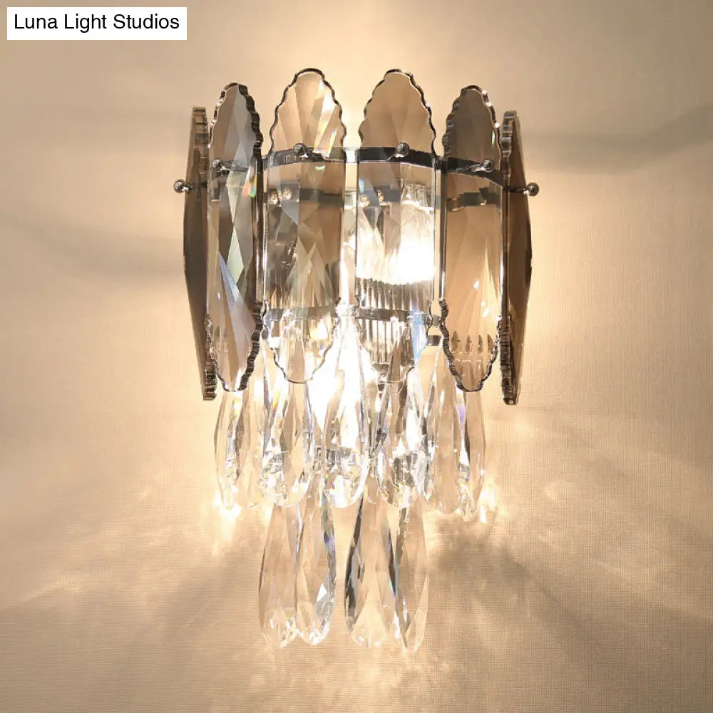 DecorBites™ Modern Layered Wall Lighting – Clear and Champagne/Smoke Gray Crystal Wall Sconce Fixture, 2 Lights
