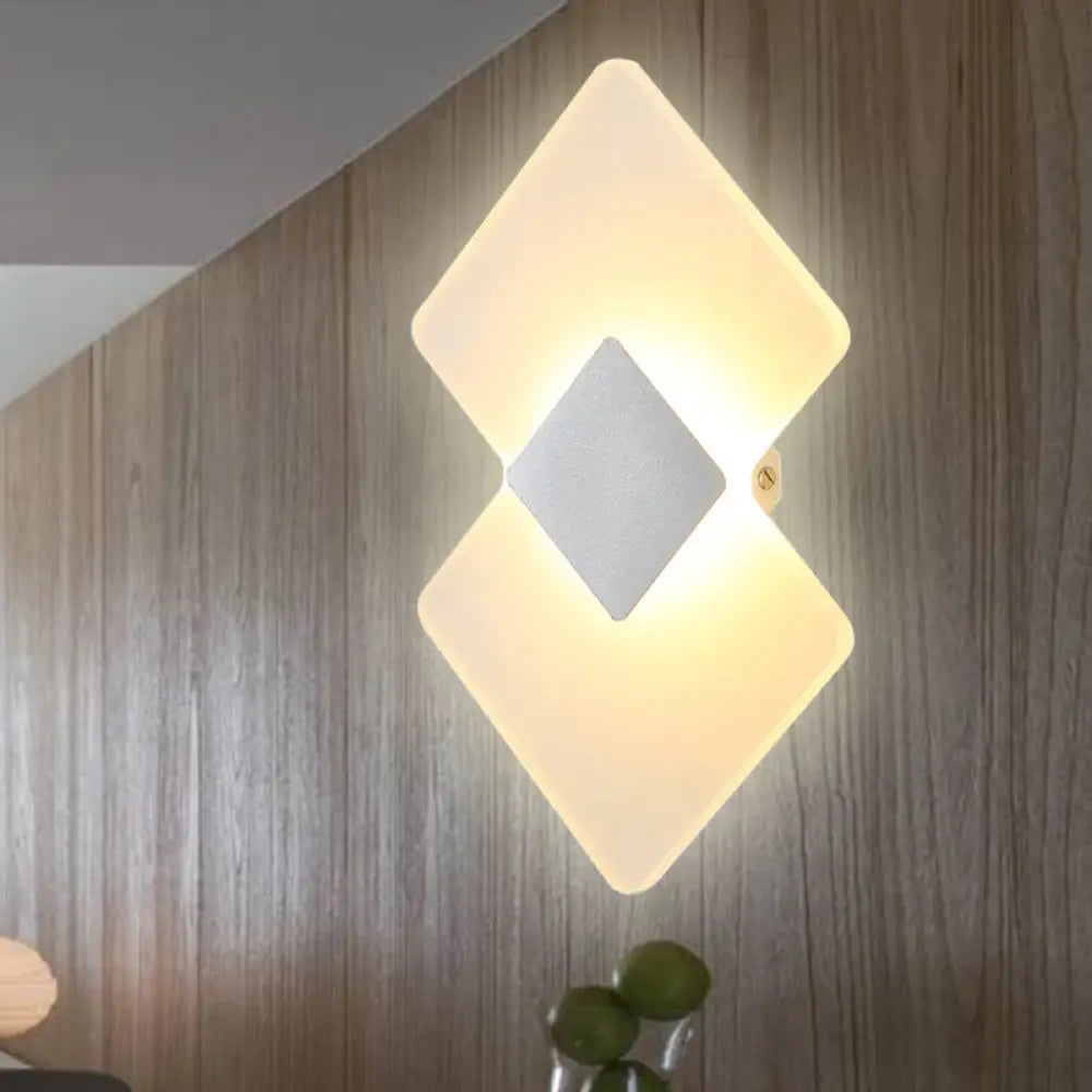 DecorBites™ Modern LED Acrylic Wall Lamp: Textured Silver/Black Rhombus Sconce Light with Remote Control