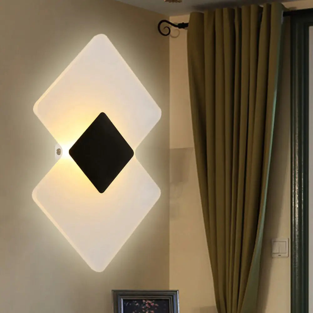 DecorBites™ Modern LED Acrylic Wall Lamp: Textured Silver/Black Rhombus Sconce Light with Remote Control