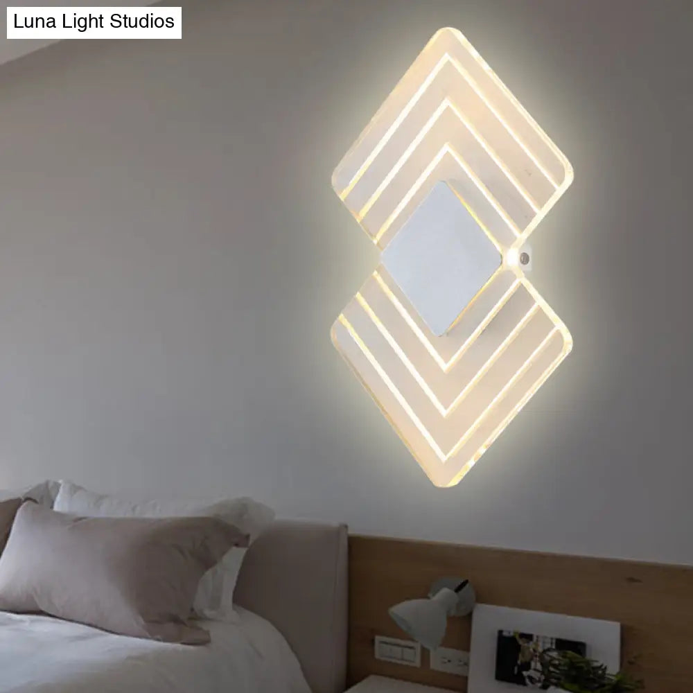 DecorBites™ Modern LED Acrylic Wall Lamp: Textured Silver/Black Rhombus Sconce Light with Remote Control