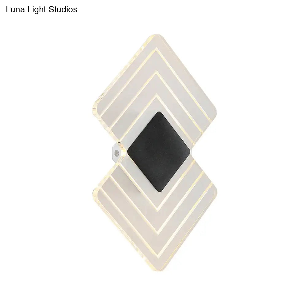 DecorBites™ Modern LED Acrylic Wall Lamp: Textured Silver/Black Rhombus Sconce Light with Remote Control