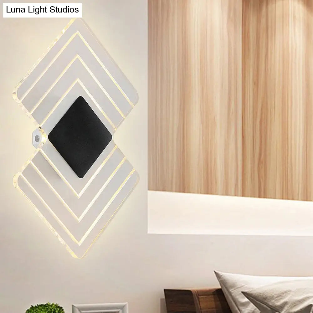 DecorBites™ Modern LED Acrylic Wall Lamp: Textured Silver/Black Rhombus Sconce Light with Remote Control