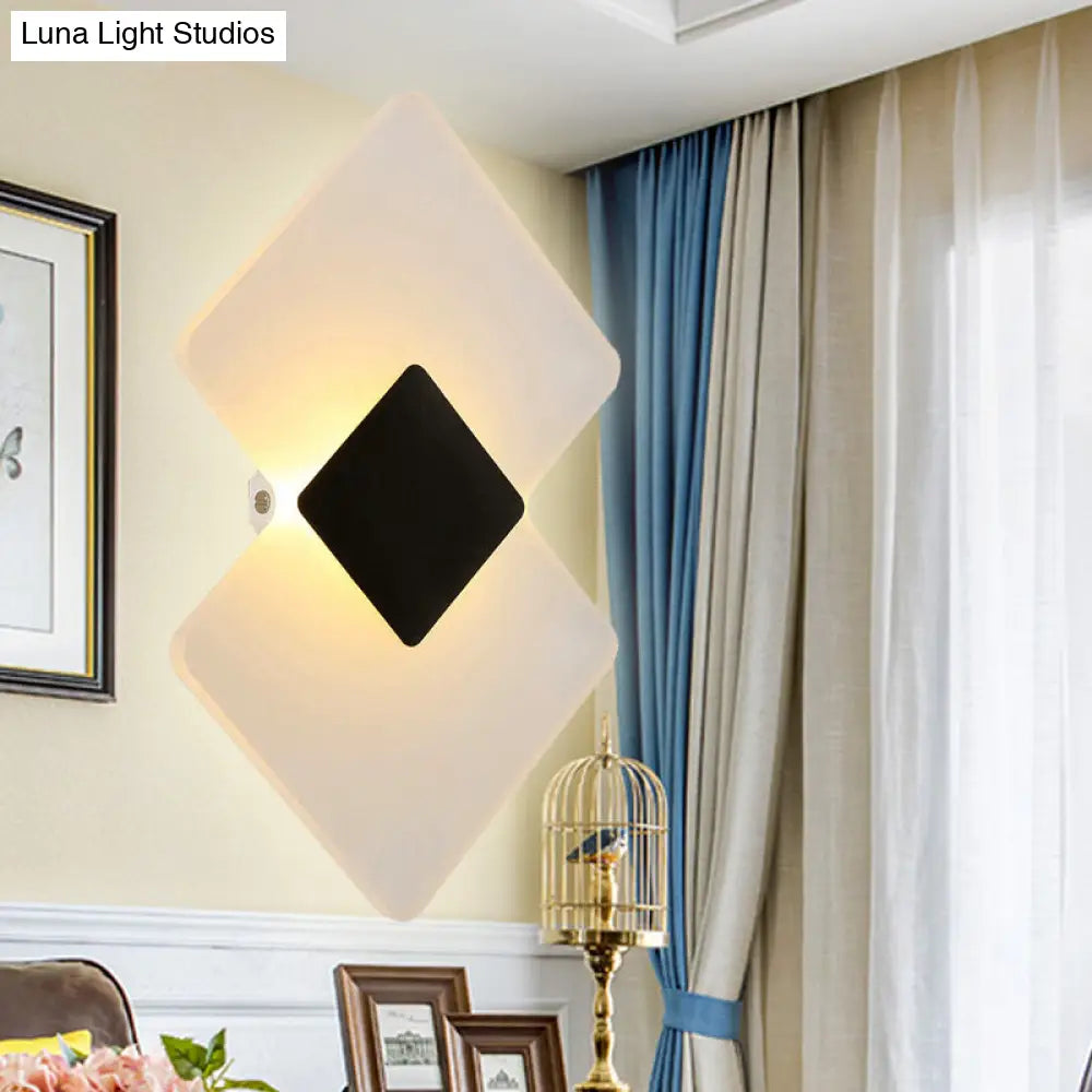 DecorBites™ Modern LED Acrylic Wall Lamp: Textured Silver/Black Rhombus Sconce Light with Remote Control
