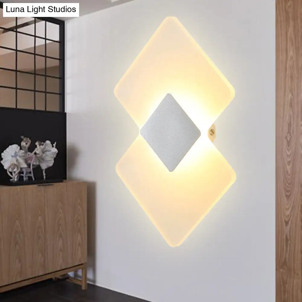 DecorBites™ Modern LED Acrylic Wall Lamp: Textured Silver/Black Rhombus Sconce Light with Remote Control