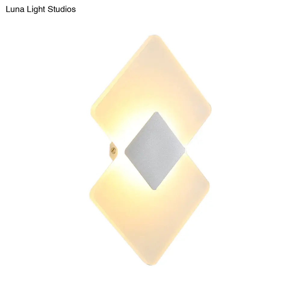 DecorBites™ Modern LED Acrylic Wall Lamp: Textured Silver/Black Rhombus Sconce Light with Remote Control