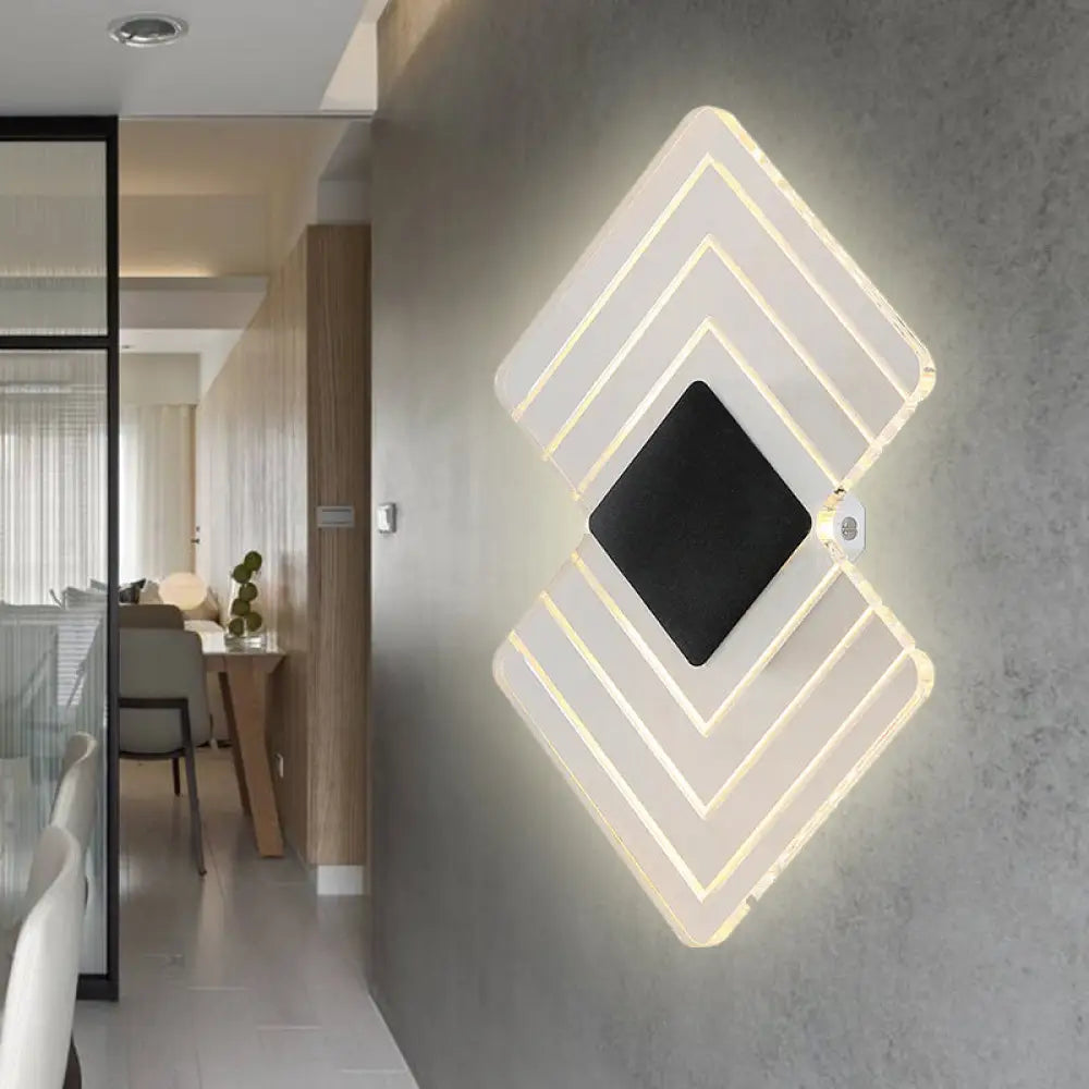 DecorBites™ Modern LED Acrylic Wall Lamp: Textured Silver/Black Rhombus Sconce Light with Remote Control