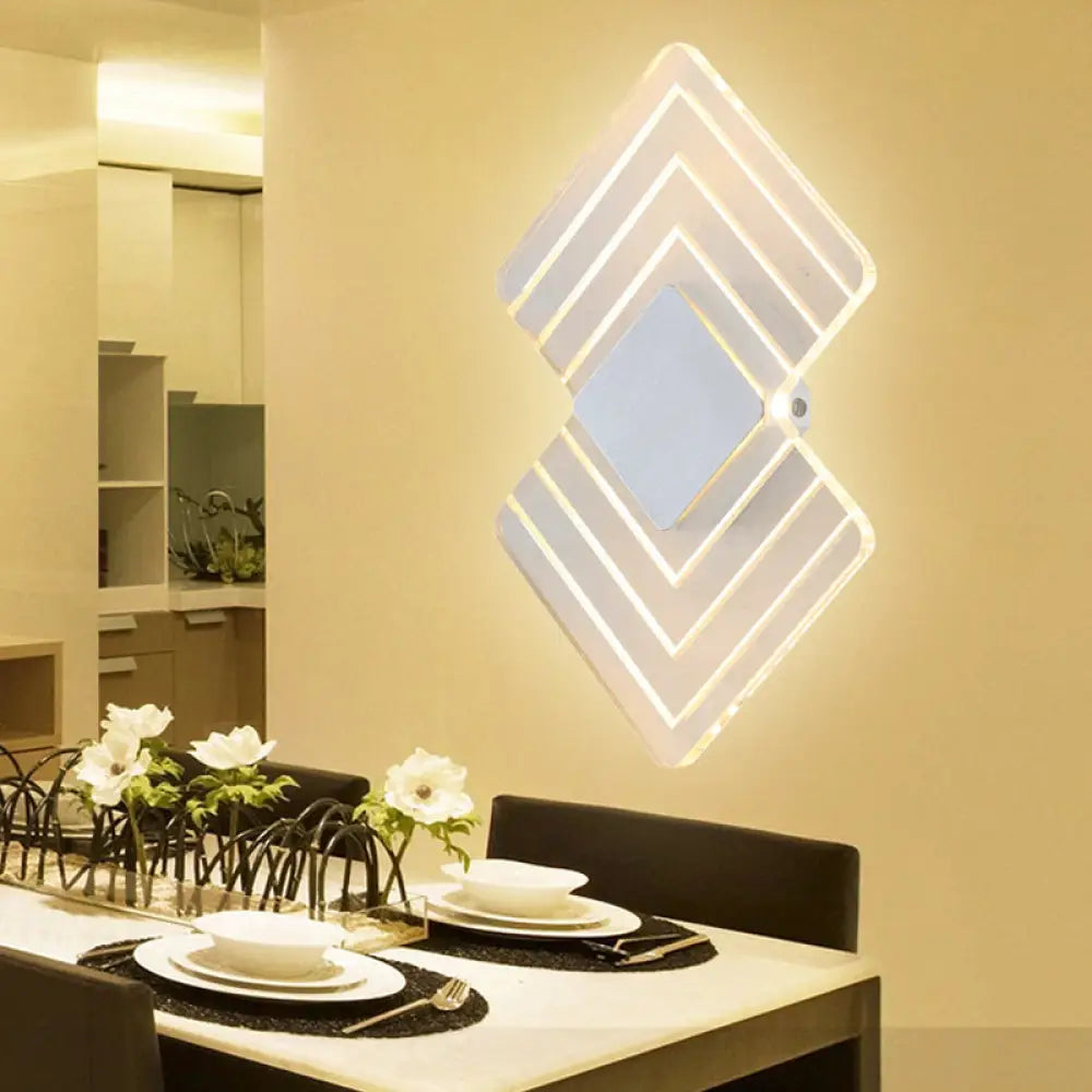 DecorBites™ Modern LED Acrylic Wall Lamp: Textured Silver/Black Rhombus Sconce Light with Remote Control