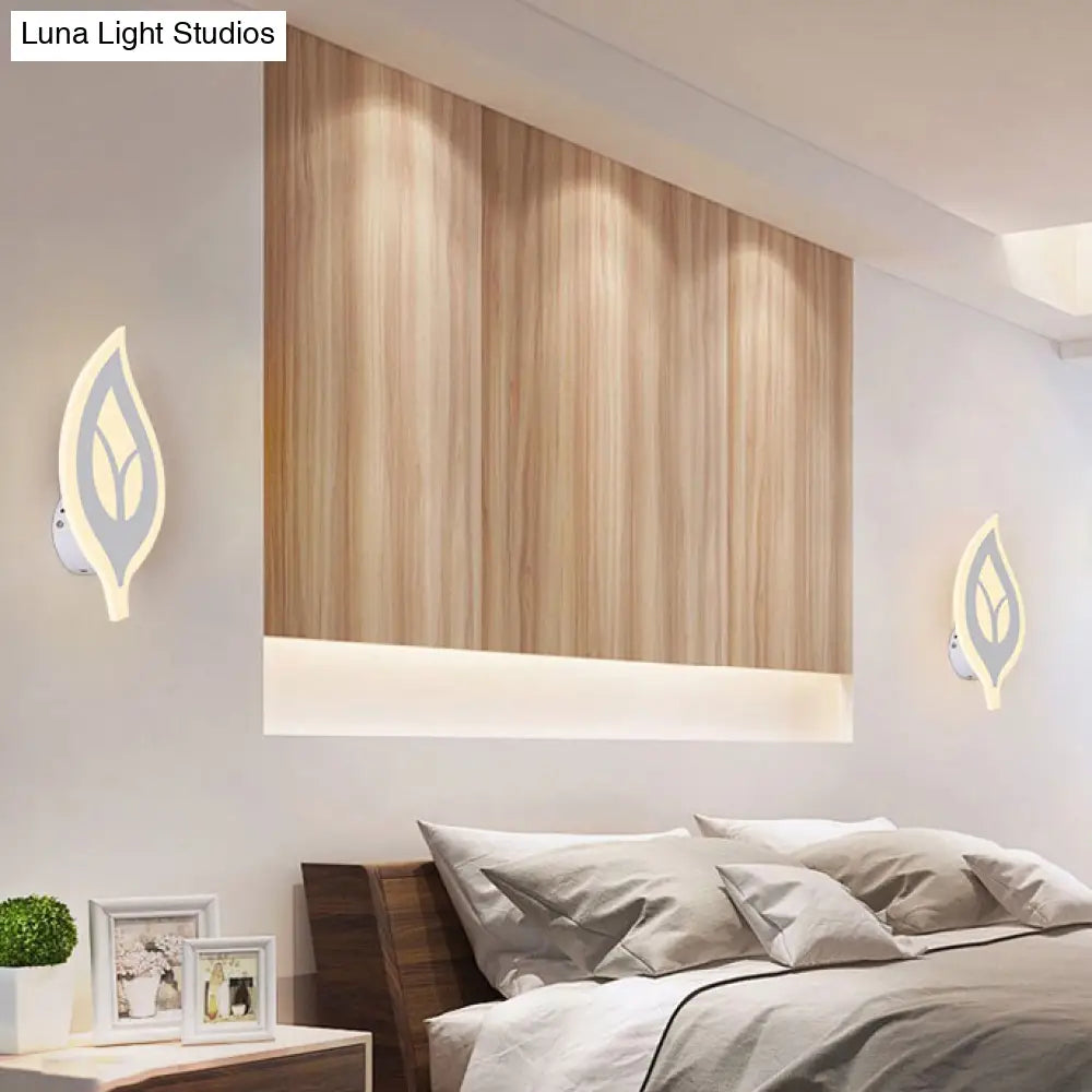 DecorBites™ Modern LED Bedroom Sconce Light with Leaf Acrylic Shade - Black/White Wall Lamp in Warm/White Light