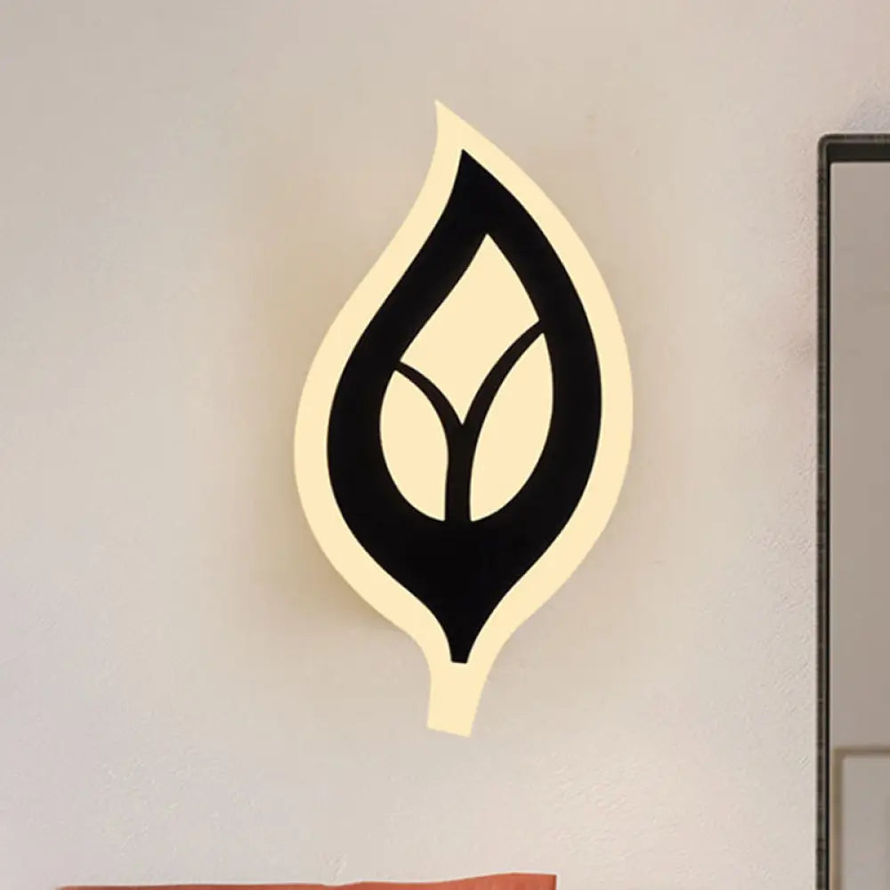 DecorBites™ Modern LED Bedroom Sconce Light with Leaf Acrylic Shade - Black/White Wall Lamp in Warm/White Light