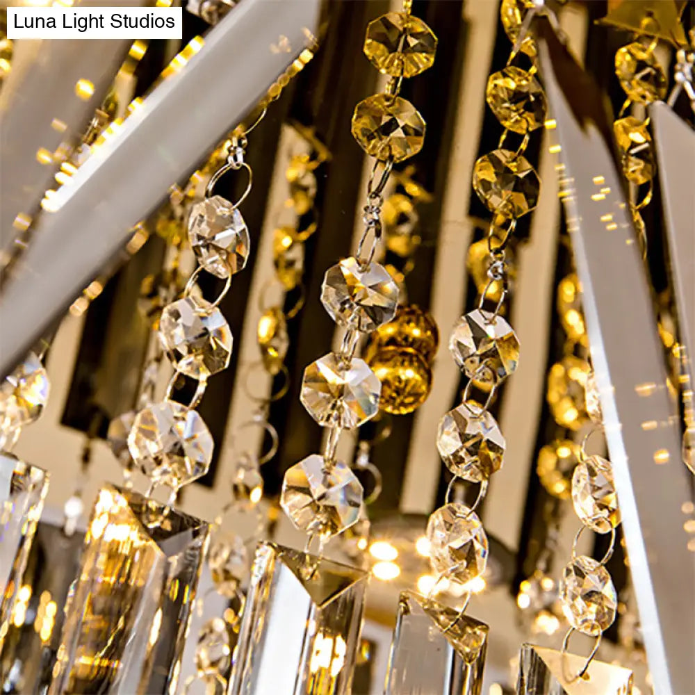DecorBites™ Modern LED Chandelier Pendant Lamp - Clear/Smoke Gray Crystal Shade, 31.5" W - Perfect for Over an Island