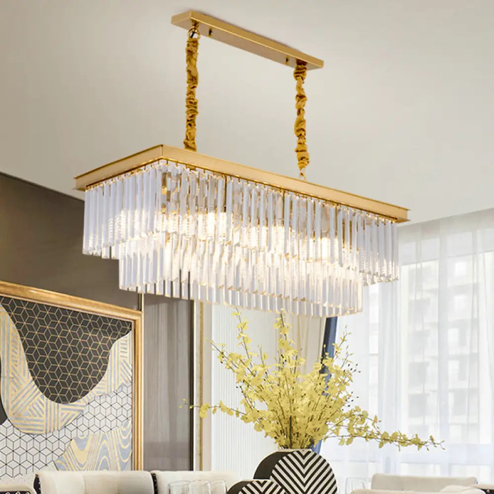 DecorBites™ Modern LED Chandelier Pendant Lamp - Clear/Smoke Gray Crystal Shade, 31.5" W - Perfect for Over an Island