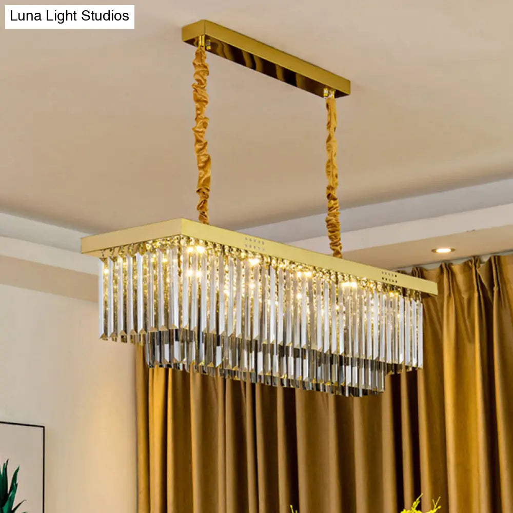 DecorBites™ Modern LED Chandelier Pendant Lamp - Clear/Smoke Gray Crystal Shade, 31.5" W - Perfect for Over an Island