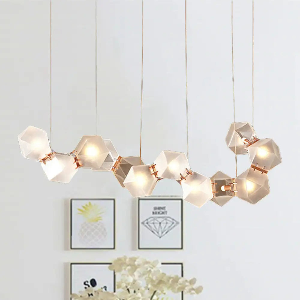 DecorBites™ Modern LED Geometric Pendant Light Fixture - White Glass, 12/14 Lights - Dining Room Island Lighting