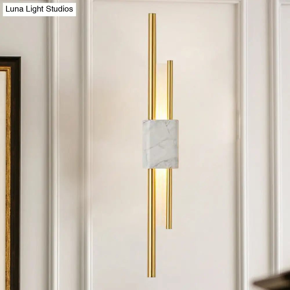 DecorBites™ Modern LED Marble Rectangle Wall Light with Slim Tube Detail in White/Warm Light, White/Green Color Option