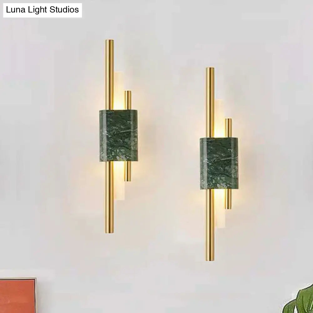 DecorBites™ Modern LED Marble Rectangle Wall Light with Slim Tube Detail in White/Warm Light, White/Green Color Option