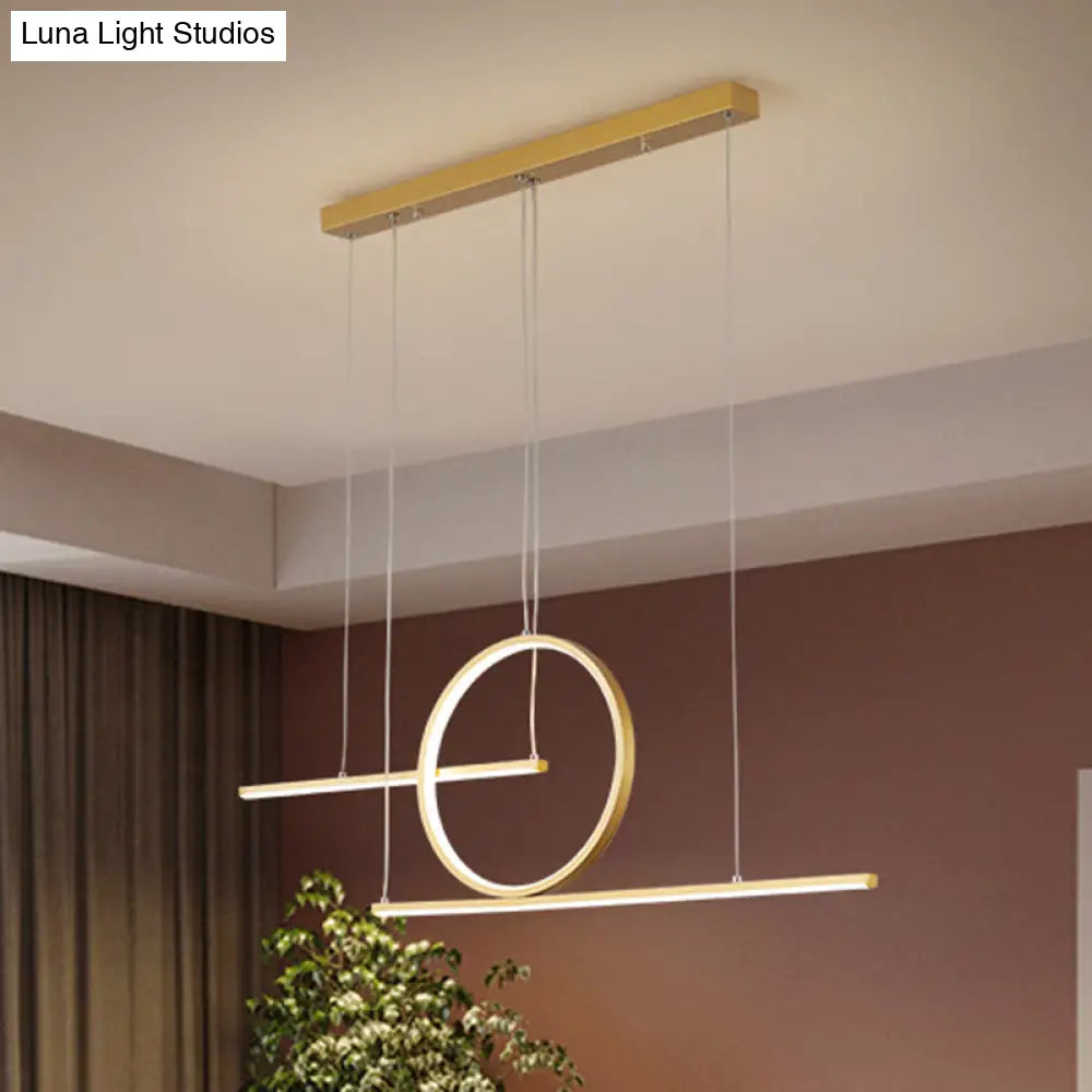 DecorBites™ Modern LED Restaurant Island Lamp in Black/Gold with Circle & Linear Metal Shade - Warm/White Light