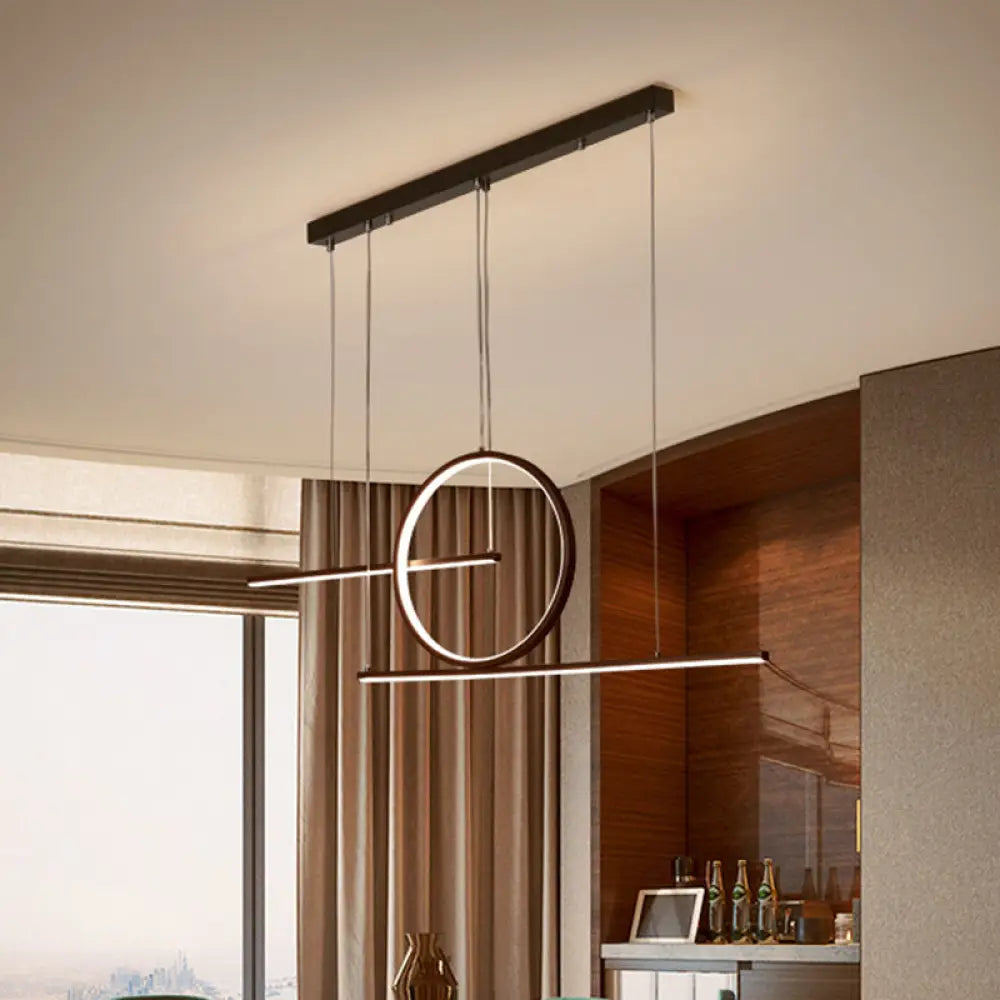 DecorBites™ Modern LED Restaurant Island Lamp in Black/Gold with Circle & Linear Metal Shade - Warm/White Light