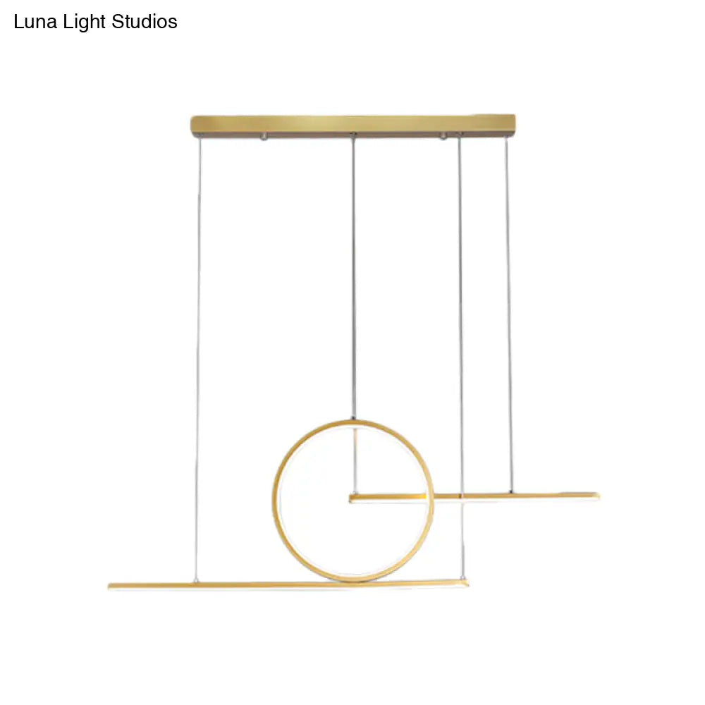 DecorBites™ Modern LED Restaurant Island Lamp in Black/Gold with Circle & Linear Metal Shade - Warm/White Light